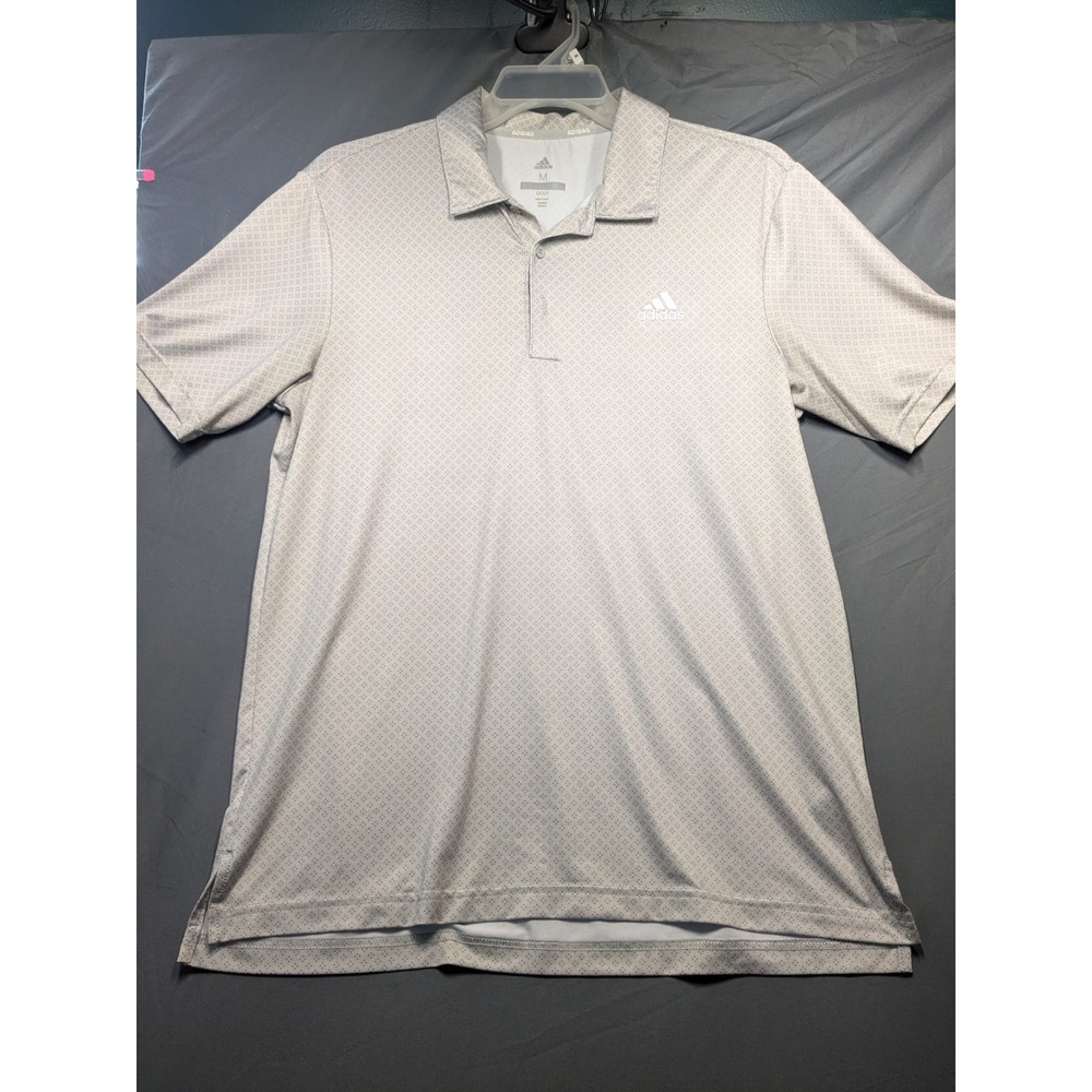 Adidas Golf Mens M Grey Geometric Dot Print Performance Polo Shirt Shirt Sleeve